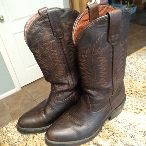DD TUFF Cowboy Work Mens Boots Size 9 D Brown USA Vintage Western EUC - Picture 4 of 12